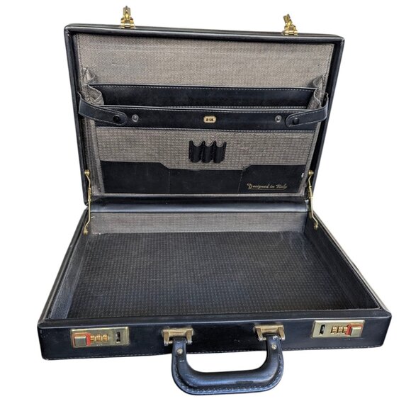 Vintage Black Leather Combo Locking Briefcase - Picture 12 of 16